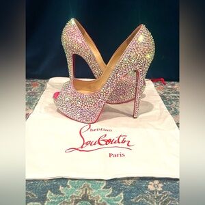 Christian Louboutin Swarovski Crystal Strass Platform Heels Hot Pink 37.5